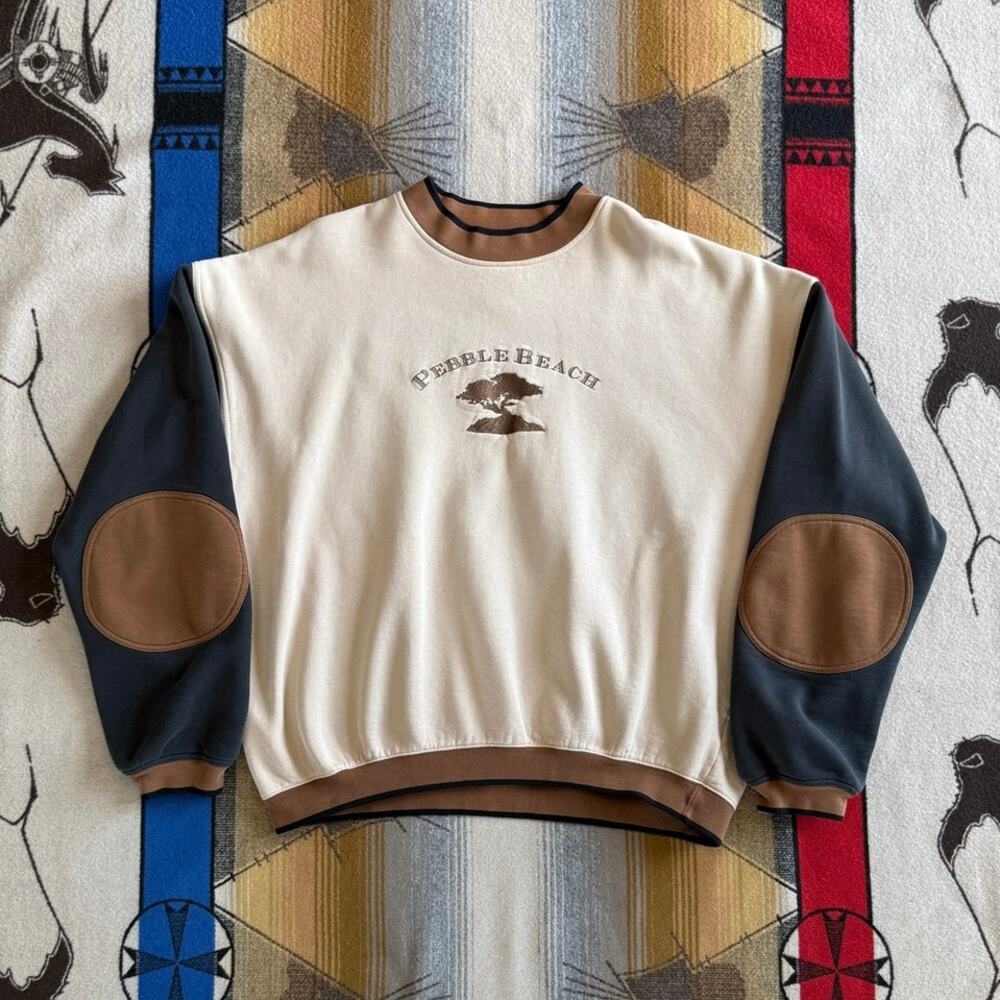 Vintage Pebble Beach Golf Golfing Crewneck Sweatshirt XL Embroidered Elbow Pads